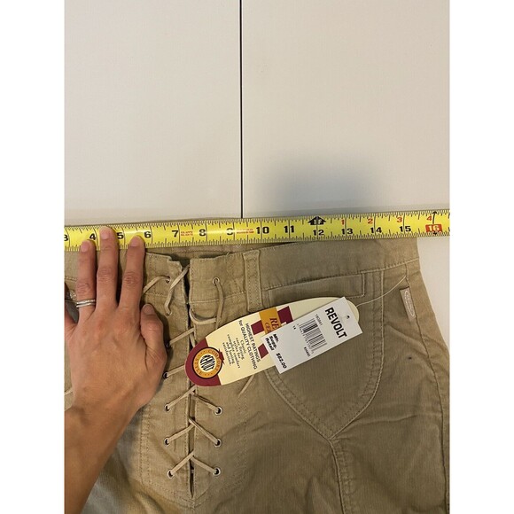 Revolt Rare Vintage Corduroy Retro Flare Jeans Sz 14 Khaki High Rise Laceup New - Picture 7 of 13
